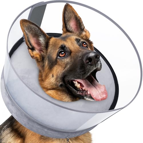 2-in-1 Inflatable Dog Donut Collar for Large Dogs After Surgery | Soft Recovery Cone Collar, Rigid & Higher Shield for Pets, Stop Licking Wounds, Patented Protective Donut Cone Grey - color: Grey, size: XXL