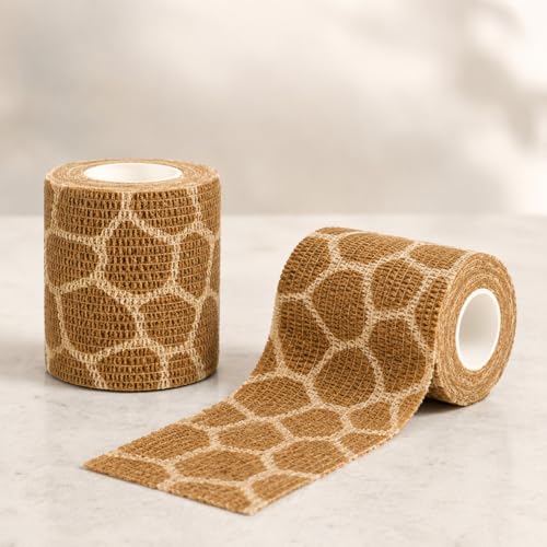 Premium Pet Vet Wrap — Non-Stick to Fur Self Adherent Bandage Wrap for Dogs, Cats & Horses, Breathable Cohesive Tape for Wounds, Paws & Legs, Animal Print Design - Pack of 2 - color: Giraffe Print