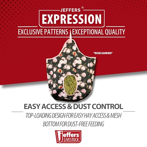 Jeffers Expression Top Loading Hay Bag for Horses & Livestock – Durable 600 Denier Hanging Hay Feeder, Water Resistant with Mesh Bottom, Easy Hanging Snap for Stall, Trailer, Travel - Rose Garden - color: Rose Garden