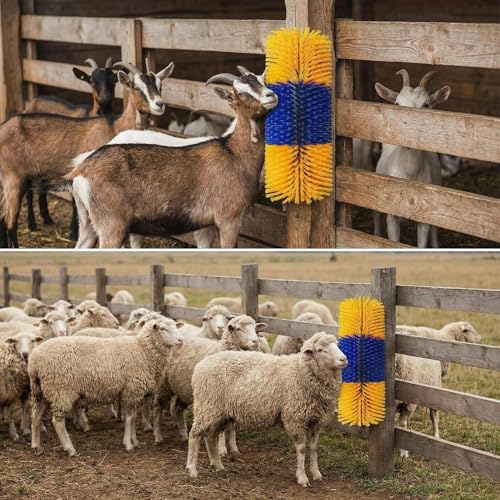 2PCS Horse Goat Cattle Scratching Post | 8 screws, 4 screws, 4 rubber plugs(Stiff Bristle, Itch Relief, Self-grooming, Full Massage)