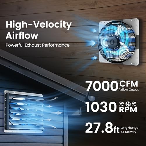 Xcity 30" Shutter Exhaust Fan, 7000 CFM Wall Mount Ventilation Fan | 7000 CFM airflow, AC motor, automatic shutters and 6 ft power cord for easy garage, attic and greenhouse ventilation. - size: 30 Inch