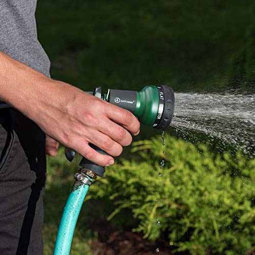 AUTOMAN-Garden-Hose-Nozzle, ABS Water Spray Nozzle with 7 Adjustable Watering Patterns, Slip Resistant for Watering Plants, Lawn& Garden, Washing Cars, Cleaning, Showering Pets & Outdoor Fun. - color: Dark Green