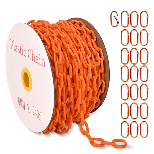 240 Feet Plastic Barrier Chain Orange,1.5-Inch Link Diameter Safety Barrier Chain，Large Plastic Chain，6MM Plastic Barrier Chain，Plastic Chain Links - color: orange, size: 1-1/2 in-240feet