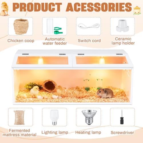 CroBlissful 40 x 16 x 16 in Brooder Box for Chicken Quails Stand Sliding Door, Bulb Set and Feeder, Indoor Chicks Coop Brooder Box Kit, for Ducks, Hamsters, Lizards, Mice, Rat (Table Legs, White) - color: White, size: 40 x 16 x 16 in, style: Table Legs