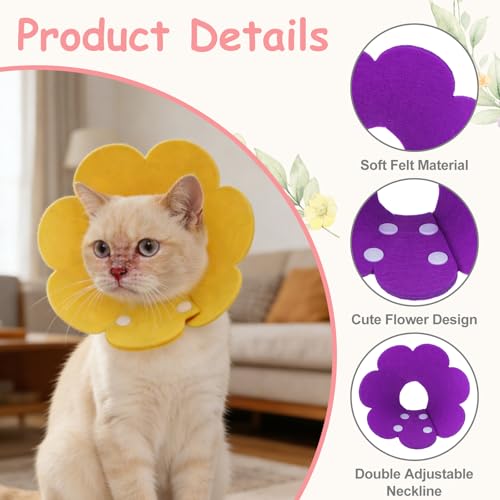 Felt Cat Recovery Collar, Cute Flower Cat Recovery Collar Adjustable Recovery Cones (2Pcs, S 6.3-7.5inch, Purple) for Small Dogs Kittens Cats - color: Purple, size: S（1-2.5 KG/2.2-5.5 lb）