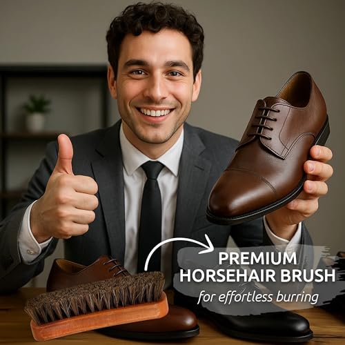 TAKAVU Shoe Brush 100% Genuine Horse Hair, Won't Scratch Leather (1 Piece) | Horsehair Shoe Shine, Buff & Polish Brush for Boots, Dress Shoes, Bags, Belts & Furniture, Concave Wood Handle - size: 1pc