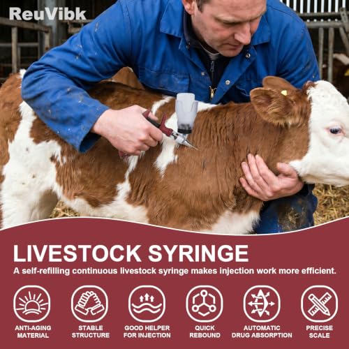 5ml Continuous Self-Refilling Livestock Syringe, 10 Needles Included | Adjustable dosage from 0.5ml to 5ml Veterinary Injection Gun for Chicken, Duck, Pig, Sheep, Cow Poultry - color: Rose Red