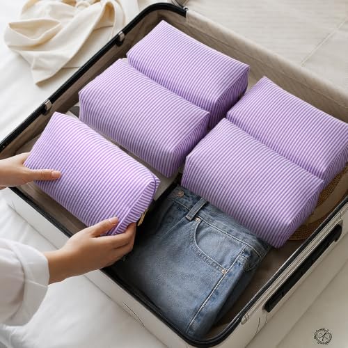 Sanwuta 20 Pcs Seersucker Cosmetic Bags Bulk, Striped Zippered,Purple | Makeup Bags Women Pouch, Large Preppy Storage Toiletry Travel Pouch for Wedding Bridesmaid Bride Favor Back to Teacher Gift - color: Purple