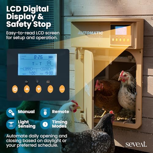 Automatic Chicken Coop Door | Remote Control | 6W Battery Powered with 4×AA Batteries | Auto & Manual Modes | Timer Sensor | 180° Opening Angle (Light Brown) - color: Light Brown