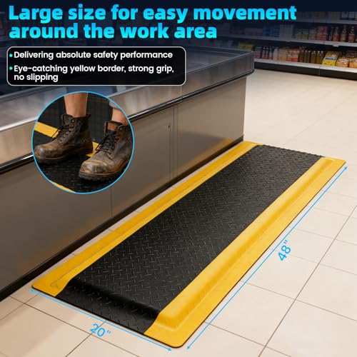 15/16" Anti Fatigue Mats Industrial,Thick Heavy Duty Commercial Grade Ergonomic Standing Mat 1.67' x 4'- Black/Yellow for Workshop, Garage,Sponge Base to Relieve Back & Leg Pain
