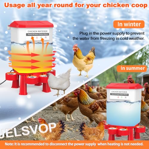 Hanging Heated Chicken Waterer, 2 Gallon Plastic Chicken Water Heater Heated Poultry Drinker, Detachable Legs, Winter and Summer Dual-use, Poultry Water Heater for Chicken Goose Duck - Red