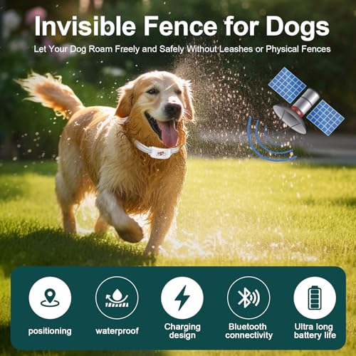 Electric Fence System with Training Collar, GPS Wireless Dog Fence with Free App, Rechargeable Fence for Outdoor Use, Adjustable Waterproof Pet Containment System