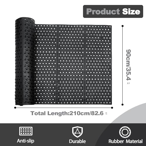 uyoyous Rubber Flooring Mat with Drainage Holes 82.67"x35.43" Resistant Anti-Fatigue Commercial Kitchen Mats with Non-Slip Backing Heavy Duty Rubber Drainage Mat for Industrial Kitchen