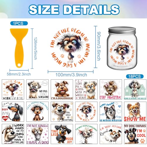 GLOBLELAND 18 Sheets Funny Dog Texts Rub on Transfers Sticker for Crafts 3.9x3.6inch Crazy Animals UV DTF Cup Wraps Decals Stickers Cute Dog Paw Prints Transfer Decal for Glass Bottle Decors - style: Funny Dog