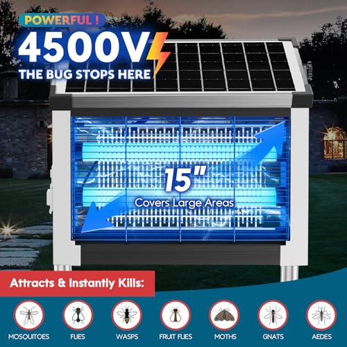 PhatroyYee Solar Bug Zapper, 4500V Mosquito Zapper Killer Trap Rechargeable | Solar Power & USB-C Dual Charge Options, 4000mAh Rechargeable, IPX5 Waterproof, Auto Mode, 1/2 Acre, Backyard Garden Friendly - color: White