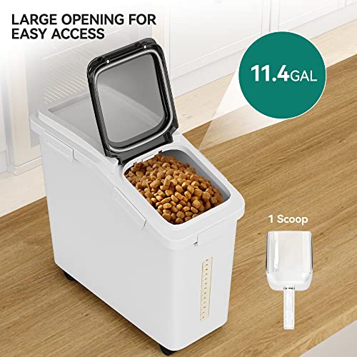 YITAHOME 50L/90lb Large Ingredient Flour Storage Bin, Commercial 11.4-Gallon Rice Storage Container 280 Cups Bulk Flour storage Bins with Wheels,Scoop,Lid and scale, Rice Bin for Kitchen, White - color: White, size: 11.4 Gallons