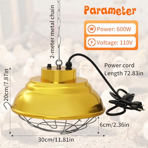 Chicken Coop Heater, 600W, Carbon Fiber Bulb, Adjustable 2-Mode | Heat Lamp for Chickens Brooder, Adjustable Hanging Height, For Chick, Puppy, Cat, Goat, Piglet