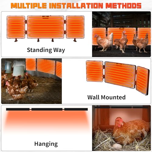 Smart Chicken Coop Heater, 260 Watts 3-in-1 Foldable Chick Heater Built-in Adaptive Temperature Sensor, Chicken Coop Heater for Winter, Coop Heater Adaptable to Timer and Temp Controllers