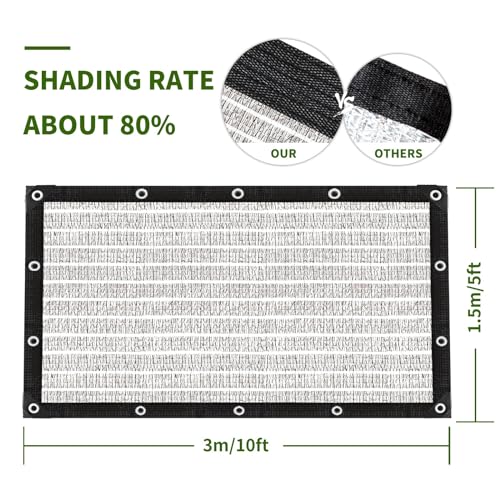 80% Silver Shade Cloth for Garden,Pergola,Greenhouse,Chicken Coop,Kennels,Shade Cloth with Grommets,Simple Hanging Covers - size: 5ft×10ft