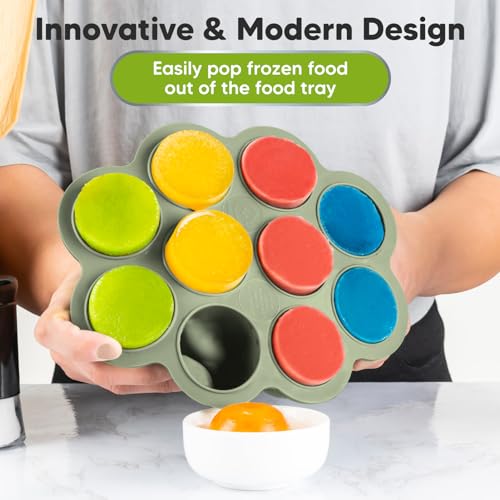 KeaBabies Silicone Food Freezer Trays with Lid, 2oz x 10 Pods (Sage) | Baby Food Storage Containers, Easy Puree Meal Prep, Breast Milk Silicone Freezer Molds, Dishwasher, Microwave Safe, BPA-Free - color: Sage