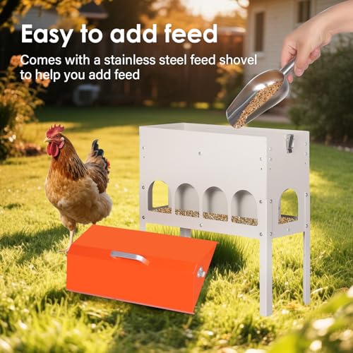 15lbs Automatic Chicken Feeder - 10 Feeding Ports Duck Feeder | No Waste Poultry Feeder, Large Feeding Though Dispenser for Chickens Duck, Galvanized Metal Material, Sturdy And Durable