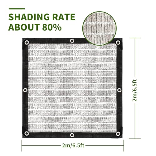 80% Silver Shade Cloth for Garden,Pergola,Greenhouse,Chicken Coop,Kennels,Shade Cloth with Grommets,Simple Hanging Covers - size: 6.5ft×6.5ft