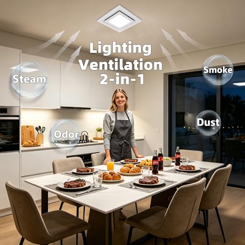 8 * 8" Bathroom Exhaust Fan with Led Lights, 125 CFM Whisper 1.0 sone, 8"x8" Opening, 9.3" Housing Ceiling Vent, Extractor for Ventilation, Garage, Basement, Kitchen - size: 8“ openning with Led