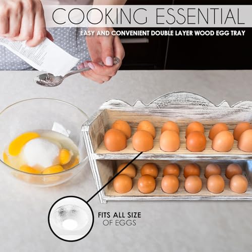 White Premium Pine Wooden Egg Holder 2-Tier Durable 24-Egg Storage Solution Ideal for Modern and Rustic Kitchen Fresh Eggs