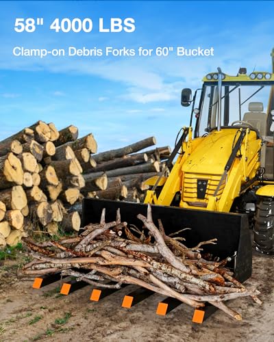 58Inch 4000lbs Pallet Forks Heavy Duty Tractor Forks with Adjustable Stabilizer Bar and 6 Forks Configuration for Tractor Attachments, Skid Steer, Loader Bucket - size: 58" Bucket