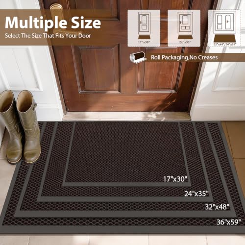 Front Door Mat Outside Entrance Entry Welcome Mat 36"x60" Brown Large 3x5ft | Heavy-Duty Dirt Trapper Non Slip Rubber Entrance Doormats for Entryway Porch Garage 3D Mesh Stain Resist All Season & Weather - color: Brown, size: 36"x60"
