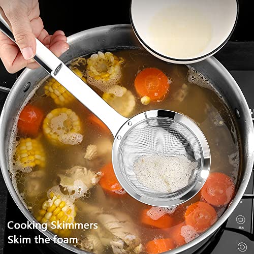 3Pack Sieve Fine Mesh Strainer Set Stainless Steel Metal Flat Cooking Skimmer Ladle Colander With Handle Food Strainer Kitchen Tools For Kitchen Baking Oil Filter Flour Sifter Foam,L M Small