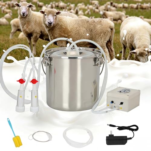 9L Goat Milking Machine, Rechargeable Battery Adjustable Pulse Vacuum Electric Goat Milking Machine,Portable Milking Machine,Individual Pulsation Adjustment, Udder Protection - size: 9L Goat