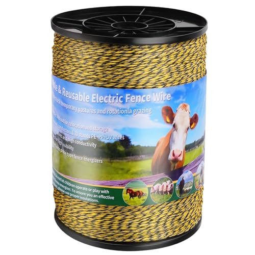 3445ft Electric Fence Polywire, 9-Strand Stainless Steel, 1/8" Diameter | 9 Strands 304 stainless + 30 poly; 330lb break; High conductivity; UV resistant; for horses, cattle, goats,rotational grazing - size: 3445 Feet