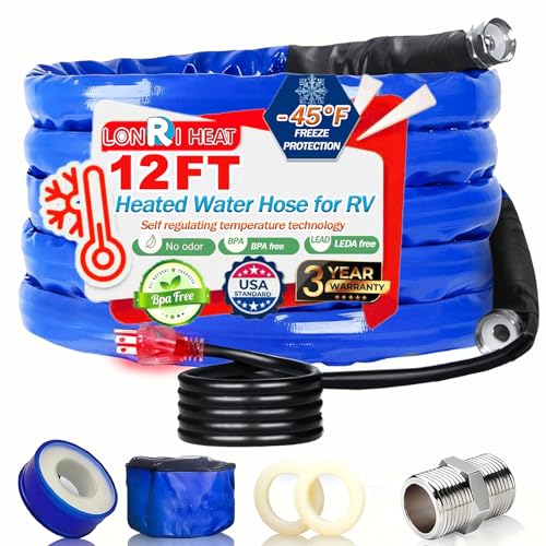 12FT Heated Rv Water Hose Camper Water Drinking Water Safe Garden Hose -45 ℉ with Electrically Heated, Lead and Bpa Free, 3/4" Adapter, Led Plug, for Rv Camper/Home Winter Accessoriesose - size: 12FT