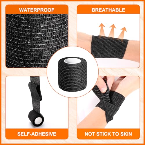 abotrie 64Pcs Self Adhesive Bandage Wrap, Black Athletic Tape, 2 Inx5 Yard | Elastic Self-Adherent Tape, Breathable Sports Wrap, Stretch Cohesive Bandage Wraps for Wrist Ankle Pet