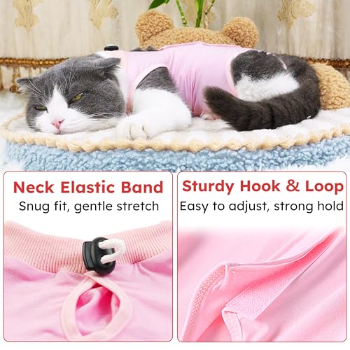 Hpetppy Cat Recovery Suit, Breathable Cat Surgery Recovery Suit Female, Cat Onesie for Cats After Surgery Spay Surgical Abdominal Wound Skin Diseases Cone of Shame Alternative (Pink,S) - color: Pink, size: Small
