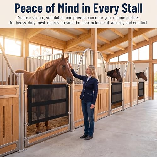 Zonon 4 Pack 29" x 20" Breathable Mesh Stall Guards for Horses | Small Stall Door Barrier with Adjustable Straps and Hardware, Mini Gate Guard for Pony, Foal, Barns and Stables
