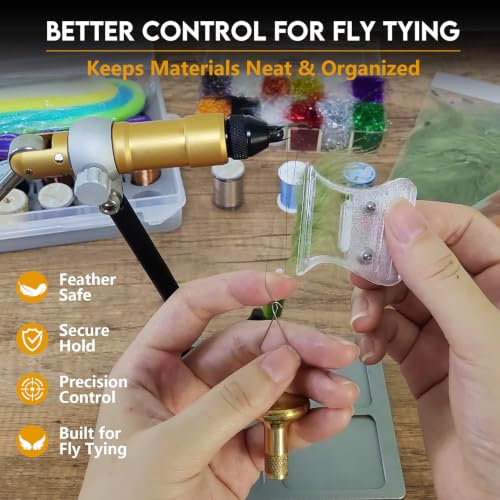 EUPHENG Smooth Flat Jaw CDC Feather Clips Fly Tying Hackle Clamp | Fly Tying Hackle Dubbing Holding Tool Transparent Anti-Slip Grip Texture Secure Feather Holding Fly Tying Accessories - size: 2pcs (S+M)