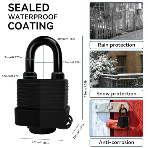 Heavy Duty Weather-Resistant Padlock with Chain, Anti-Theft Advanced Hardened Security Chain Lock for Fences, Backyard Gates, Motorcycles, Bicycles, Outdoor Furniture (Lock+Chain)
