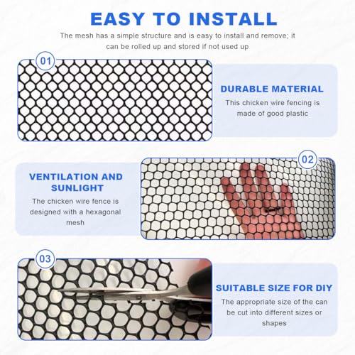 15.7" x 32.8ft Black Plastic Mesh Fence Roll - Pet Safety Guard for Balcony, Deck & Patio, Chicken Wire Netting, Easy Cut Gap Blocker for Garden Fencing with Zip Ties - size: 15.7INx32.8FT