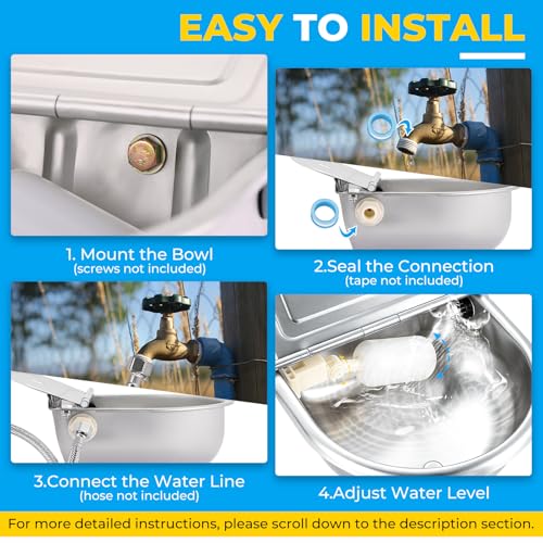 NATGAI Automatic 304 Stainless Steel Waterer Bowl with Drainage Hole | Automatic Cow Drinking Water Bowl with Float Valve Water Trough Farm Grade for Horse Cattle Goat Sheep Dog
