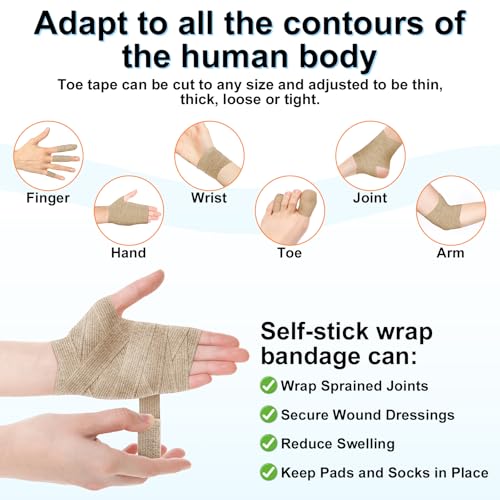 10 Rolls Self-Adhesive Bandages Wraps, Toe Caps & Toe Covers Bandages Set for Sports, Wrist, Ankle, Toes Fingers Protector (Beige) - color: Beige