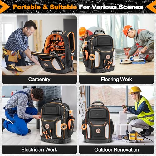 LOKASS 18.1-inch Heavy-Duty Tool Backpack, 75 Pockets, Black | 110 lbs Load Tested, 1680D Tear-Resistant Fabric, Removable Tool Panel, Combination Lock, Electricians, HVAC Pros - color: Black