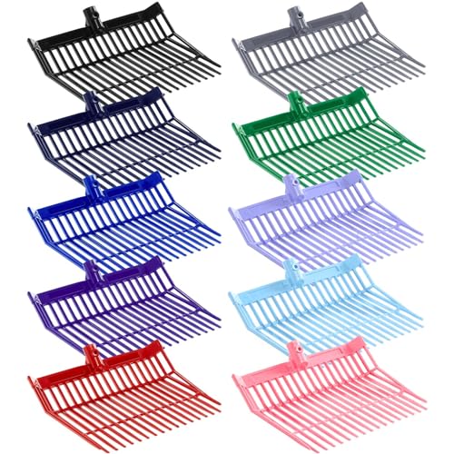 Lasnten 10 Pcs Manure Fork Replacement Head Bulk with 18 Tines | Pitch Fork Head with Screws and Nuts, Durable Stable ABS Plastic, Gardening Horse Stall Picking up Manure Grass Hay