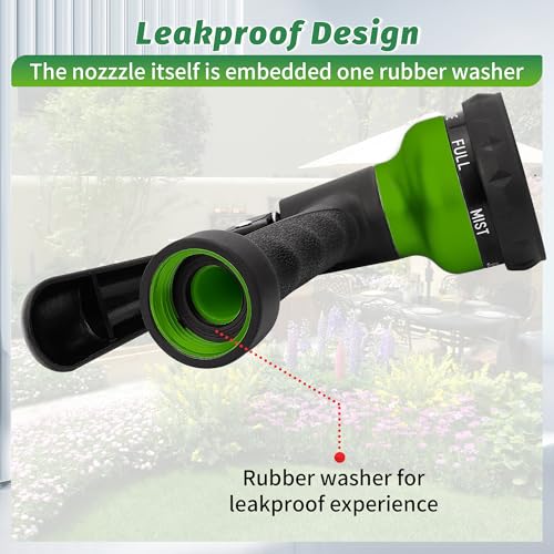 AUTOMAN-Garden-Hose-Nozzle, 2 Pack ABS Water Spray Nozzle with Heavy Duty 7 Adjustable Watering Patterns,Slip Resistant for Watering Plants,Lawn& Garden,Washing Cars,Cleaning,Showering Pets - Green - color: Green