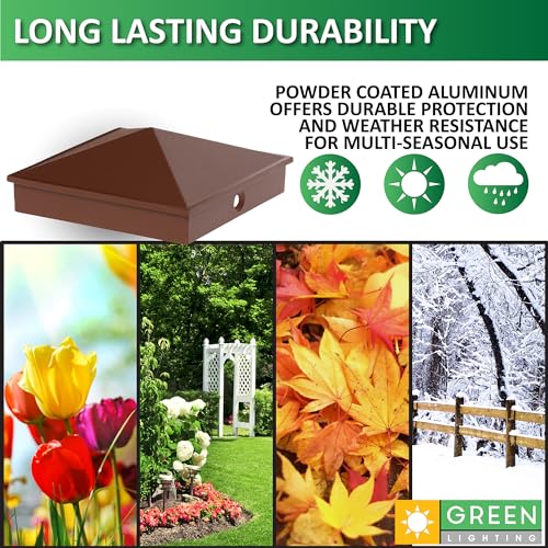GreenLighting 4x4 Aluminum Pyramid Post Cap Cover (Brown 12 Pack) Fits 4x4 Nominal Wood (True 3.5 x 3.5) Powder Coated Matte Outdoor Caps Cover, Fence, Decking, Waterproof - color: Brown 4x4, size: 12 Pack