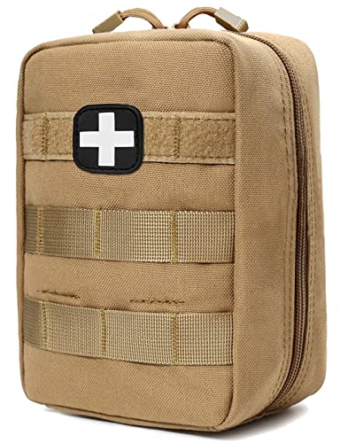First Aid Kit EMT Medical IFAK Pouch Molle Tactical Med Emergency Bag Tan | Molle Tactical Trauma Utility Emergency Kits for Camping Home Car Hiking Hunting - color: Tan