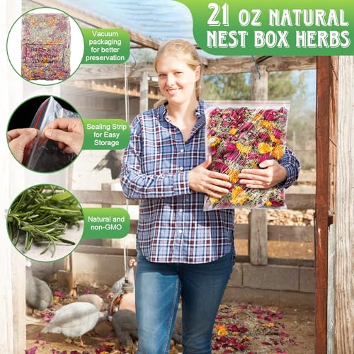 21Oz Chicken Nesting Herbs, 6 Natural Dried Herbs | Pleasant Fragrance, Improves Egg Quality, Keep Chickens Calm, Natural Ingredients for Chicken Coop, Nest Box, Dust Bath
