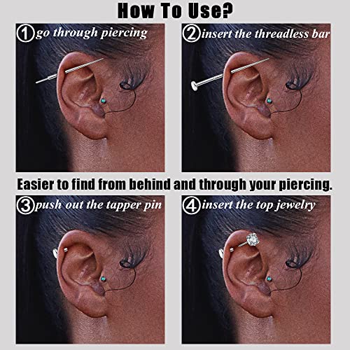 14g/16g/18g/20g ASTM F136 Titanium Piercing Kit Taper Insertion Pin | for Threadless Push In Tragus Helix Lip Nose Helix Piercing Jewelry Cartilage Earrings Labret Studs Nose Stud Stretcher - color: 2 Tapers for 18g(1.0mm) Threadless Bar