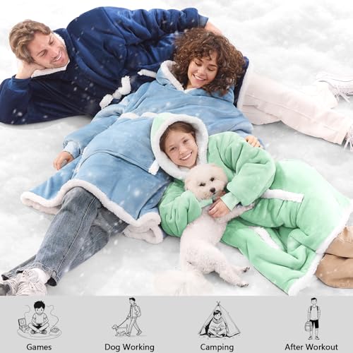 JOYWOO Green Kids Wearable Blanket Hoodie,Oversized Cat lovers Hoodie Blanket for kids & Teens,Birthday Gifts for Girl Boys,Warm Cozy Fuzzy Sherpa Fleece Blanket Giant Pocket Winter Gifts,Sage green - color: Light Green, size: Kids